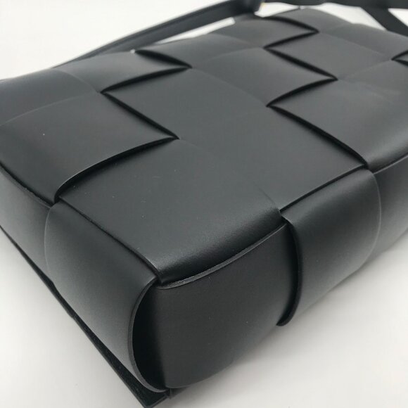 Valentina Fiore Woven Black Leather Messenger Crossbody Bag - Picture 8 of 13